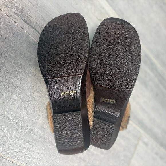 Italian Shoemakers Inc Suede Clog/Mule with Rings & Faux Fur Brown Size 9 - Picture 6 of 7